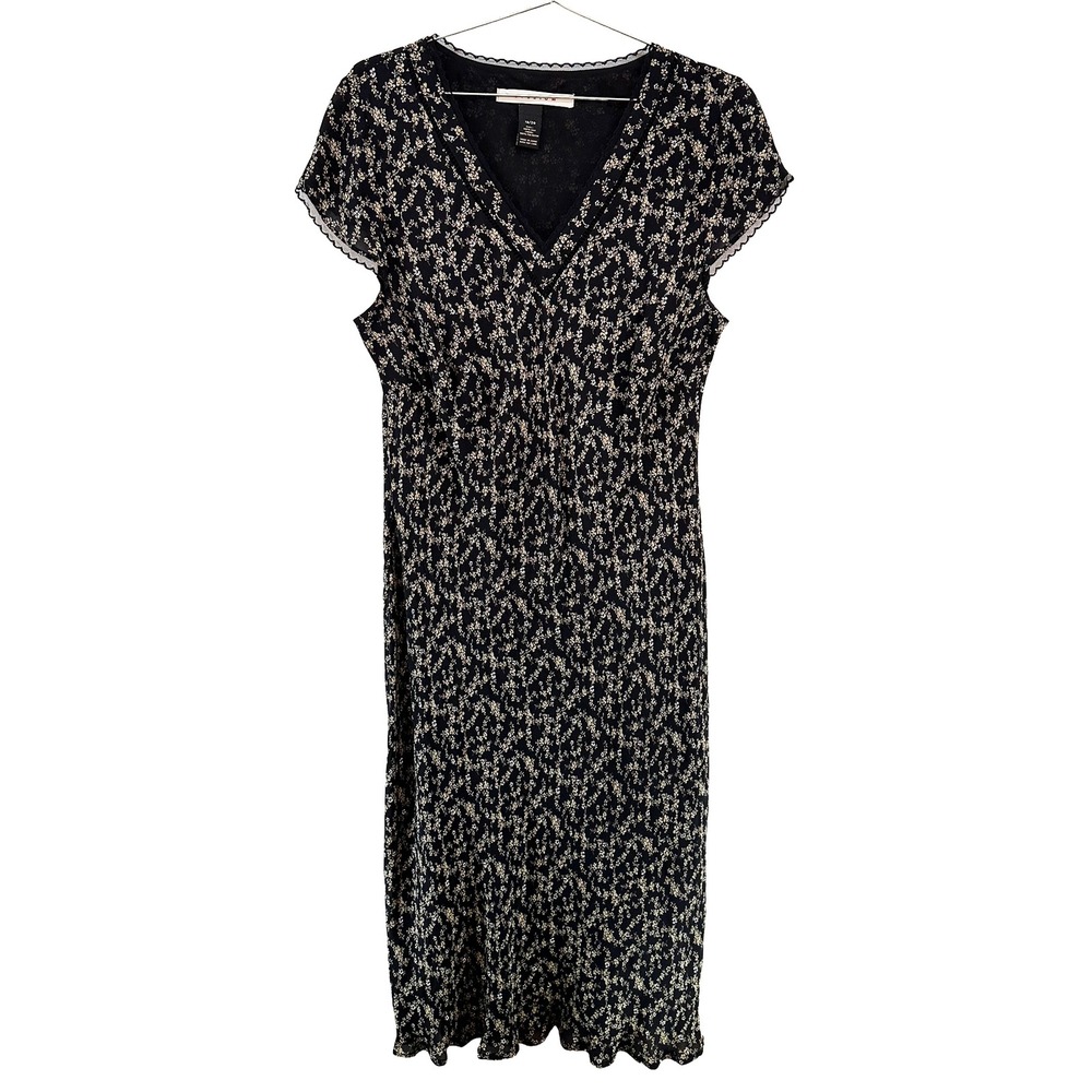 STUDIO M 100% Silk Cap Sleeve Floral Midi Dress • 18/20 • black, tan‎